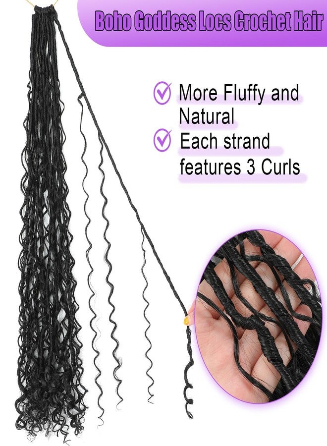شعر كروشيه Goddess Locs بطول 24 بوصة، 9 عبوات، لون أسود طبيعي 1B#، شعر كروشيه Boho Faux Locs مع أطراف مجعدة، شعر Bohemian Locs جاهز للتصفيف للنساء (أسود طبيعي) - Image 4